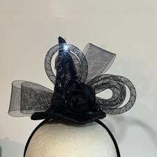 Light Up Flashing Witch Hat Headband Black Rose Net Silver One Size Halloween