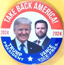 2024 Donald Trump President J.D. Vance  Vice Pres  Campaign Button 2.25 Inch GOP