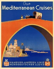 POSTER MEDITERRANEAN CRUISES MOROCCO TURKEY SHIP TRAVEL VINTAGE REPRO FREE S/H