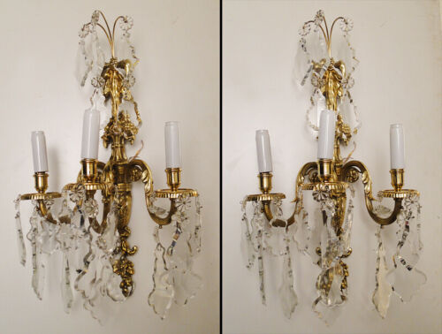 Antique french Louis XV style bronze and crystal pair of sconces (1385) - Picture 1 of 7