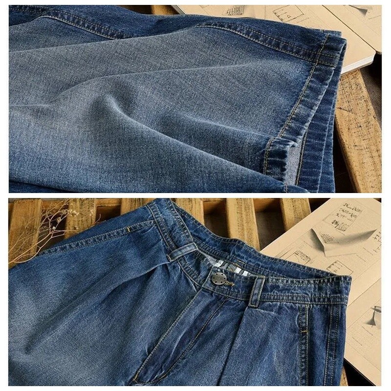 Lady Wide Leg Denim Pants Trousers Loose Baggy Faded Jeans