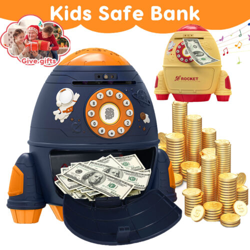 Rocket Piggy Bank Cash Coin Box Money Box Money Piggy ATM Bank Kid Birthday Gift