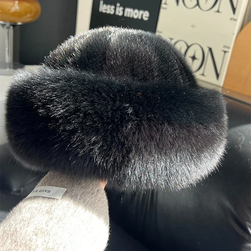 Women's Real Mink Fur Hat Bucket Hat Bowler Hat Warm Cap W Fox Fur Outdoor - Picture 43 of 44