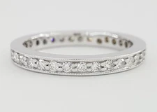 Round Diamond Eternity Wedding Band Ring 0.5 ct 14k W Gold Milgrain Edge 2.6mm