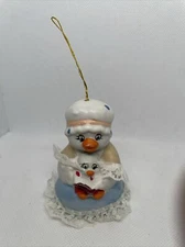 Vintage Jasco Handpainted Caring Critter Duck Bisque Porcelain Bell Ornament
