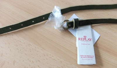 ! REPLAY Ceinture En Cuir 60 Cm 71,5 X 1 Cm NEU Vert - Photo 1/2