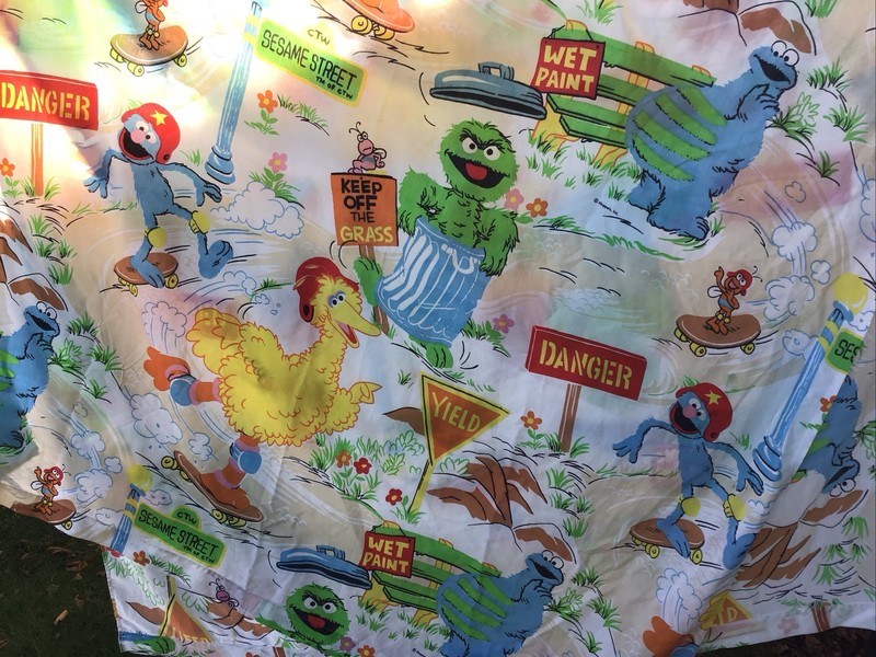 Vtg Sesame Street Muppets Flat Twin Bed Sheet