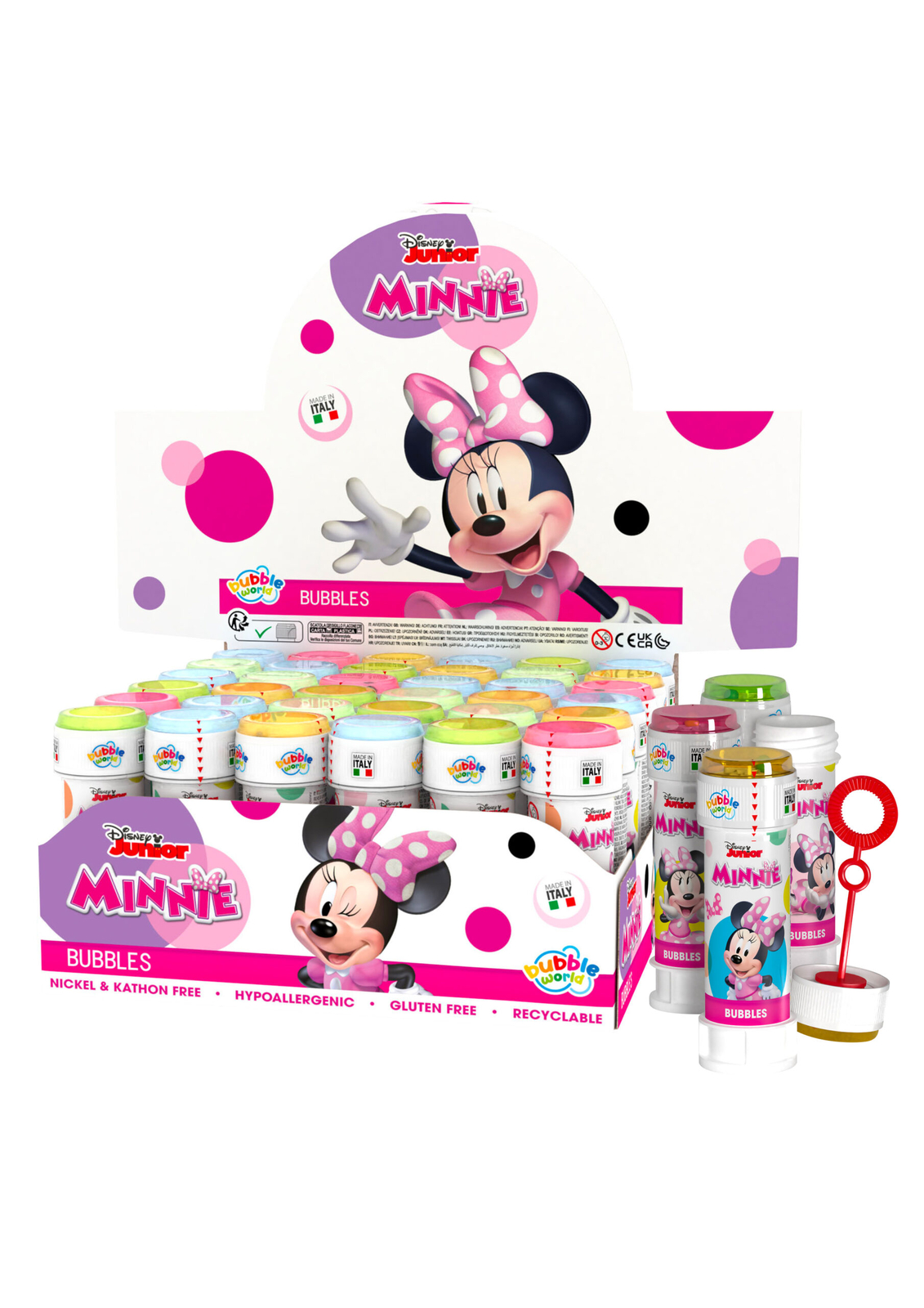 Pack of 6 Minnie Mouse Bubbles With Puzzle Top Disney Kids Party Bag Fillers Tub