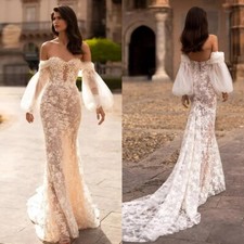 Elegant Mermaid Wedding Dresses Strapless Detachable Sleeve Applique Bridal Gown