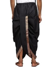 Readymade Elastic Cotton Silk Dhoti for men, Free Size Ready to wear, Black
