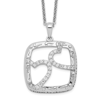Sentimental Expressions Silver  Antiqued CZ Sisters By Chance 18in Hearts Neckla