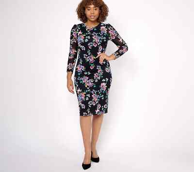 Destination 365 Long-Sleeve Printed Mesh Dress-Black Multi-Small-NEW-A622879