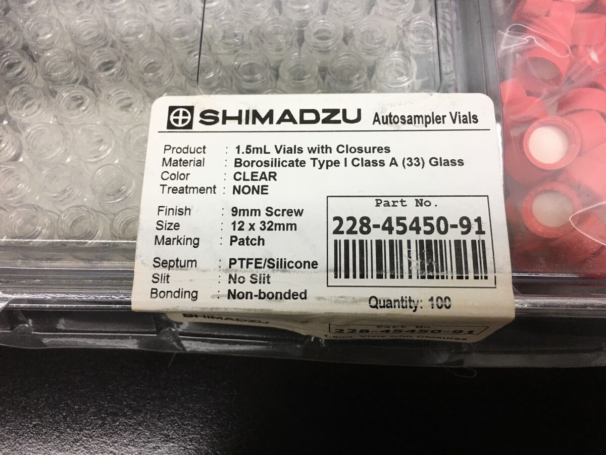 Shimadzu PN 228-45450-91 | 1.5mL Vials with Closures 12x32mm PTFE Autosampler Shimadzu PN 228-45450-91 | 1.5mL Vials with Closures 12x32mm PTFE Autosampler