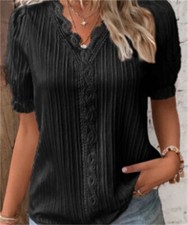 Womens V neck Summer Ladies T-Shirt Blouse Short Sleeve Tops Pullover Plus Size