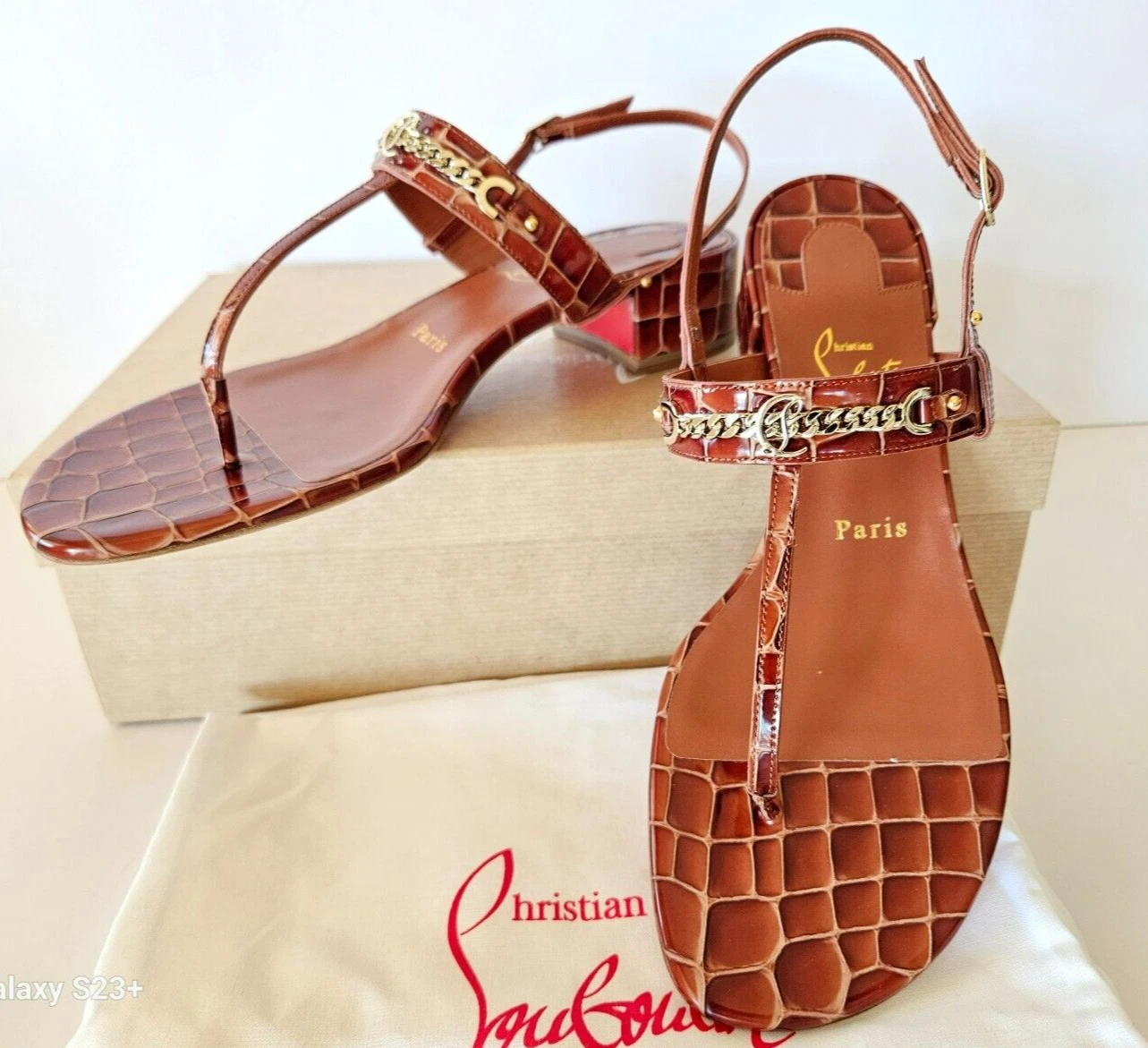Christian Louboutin — Christian Louboutin MJ Thong Leather Croc Embossed Logo Thong Sandal Eur 39/US 9