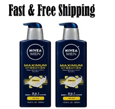 NIVEA Men Maximum Hydration 3-in-1 Nourishing Lotion Body Face Hands 16.9Oz -2pk