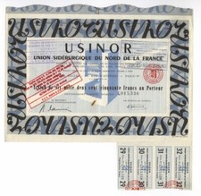 USINOR S.A. – Akcje powyżej 6250 franków, PARYŻ, ok. 1955 – KONCERN STALOWY! 