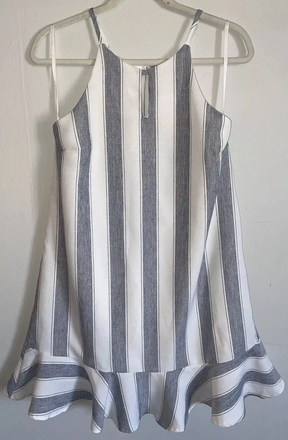 PALM ANGELS Mini abito lino righe bianco grigio Lei+Sky nuovo con etichette con volant e spalline buco della serratura donna med