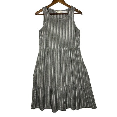 Briggs Women Tiered Linen Blend Dress sleeveless striped Black and White XS | eBay Briggs Women Tiered Linen Blend Dress sleeveless striped Black and White XS | eBay