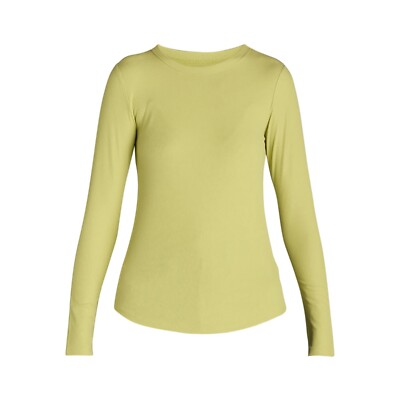 Womens Barely Lime No Boundaries Ribbed Crewneck Tee w/Long Sleeves, XXS (00)