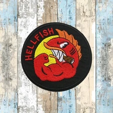 FLYING HELLFISH RED FISH TACTICAL Patch Embroidered Iron-On MILITARY VETERAN