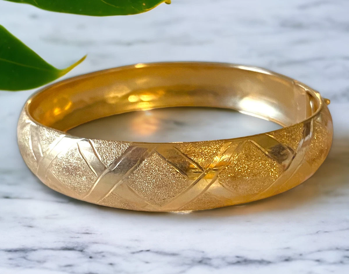 Gorgeous Vintage 10k Yellow GOLD 12mm WIDE Bangle Bracelet eBay