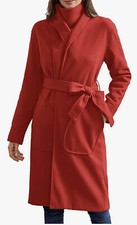 Womens Classic Red Warm Trench Coat Knee Length Belted Jacket In Size Small.