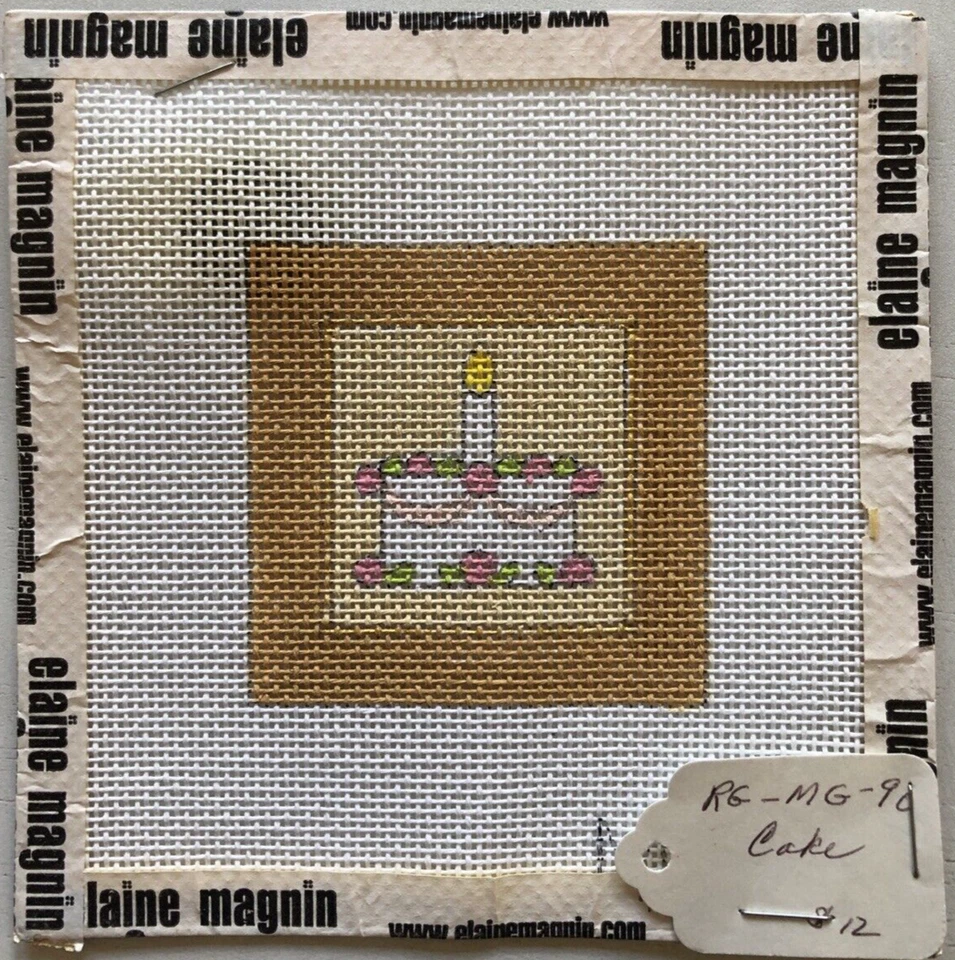 Elaine Magnin Happy First Birthday Cake Handpainted Needlepoint Canvas Pink 18ct - Image 3 of 4