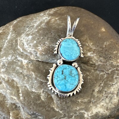 Blue Turquoise Stone Navajo Sterling Silver Cluster Pendant Only 18350 