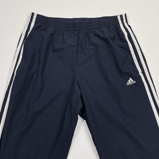 VTG Y2K Adidas Windbreaker Track Pants Mens Small Stripes Navy Blue 32x29