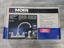 Moen /Chrome 2-Handle Deck-Mount High-Arc Kitchen Faucet W Spray NOB