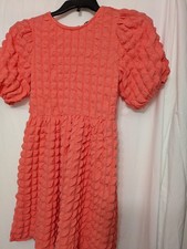 Forever 21 Peach Textured Puff Sleeve Mini Dress Size S NWT