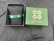 Rustic Cuff Meagen Emerald Green Calf Skin Leather Single Wrap Bracelet w/Clover