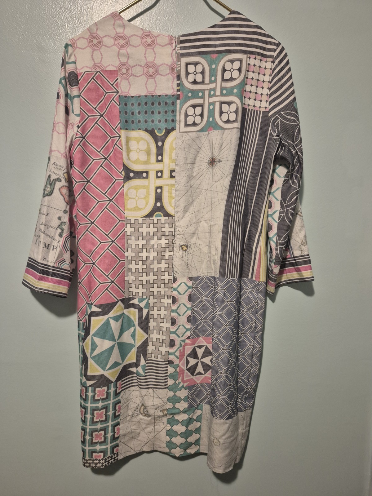 Vilagallo Patchwork Pink Gray Map Shift Dress Wom… - image 4