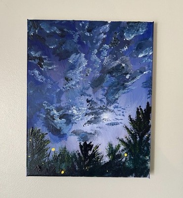 Pennsylvania Summer Night Sky with Fireflies 8x10  acrylic on canvas