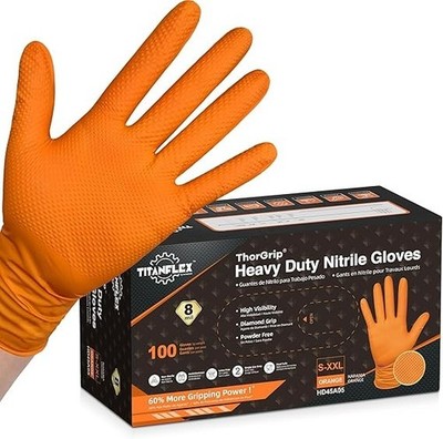 TitanFlex Thor Grip Heavy Duty Industrial Orange Nitrile Gloves-Large 100/box
