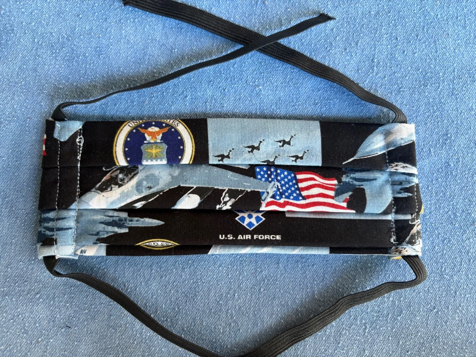 Face Masks (4) Handmade 100% Cotton Reusable Washable US Air Force Print Fabric