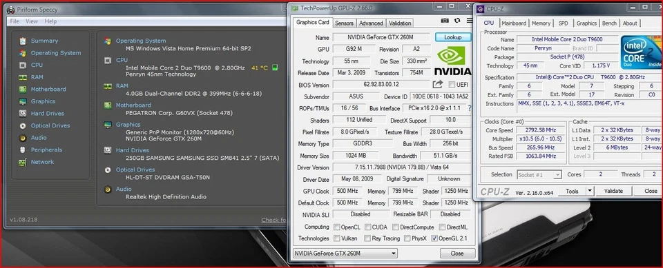 ASUS ROG G51VX C2Duo T9600 GeForce GTX 260M 256GB SSD 4GB RAM Windows Vista SP2 Foto 2 de 4