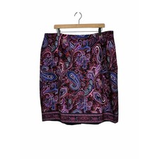 Talbots Vibrant Purple and Navy Paisley Straight Pencil Career Skirt Size 18W