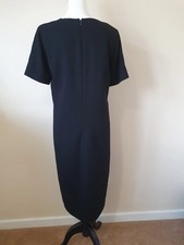 Jaeger Vintage Black 100% Wool Midi Dress Short Sleeve Padded Shoulder UK 10