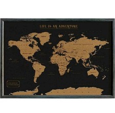 Splosh Travel Map - World Map Pin Board in Black, Wooden Frame. World Map 