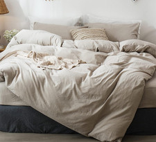 Duvet Cover Set 100 Washed Cotton Linen like King  Relaxed Linen-Like Texture.