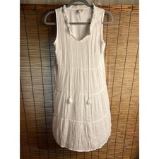 Naif White Sleeveless Tiered Mini Dress Boho Ruffle V-Neck Tassel Gauze Small