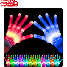 12 Color LED Light Up Gloves Finger Flashing Toys for Halloween Birthday Medium