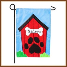 EVERGREEN GARDEN FLAG  WELCOME TO THE DOG HOUSE  EMBELISHED APPLIQUE'