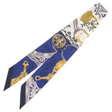 Excellent condition HERMES Twilly Etriers Remix Armor Remix Silk Marine Scarf Bl