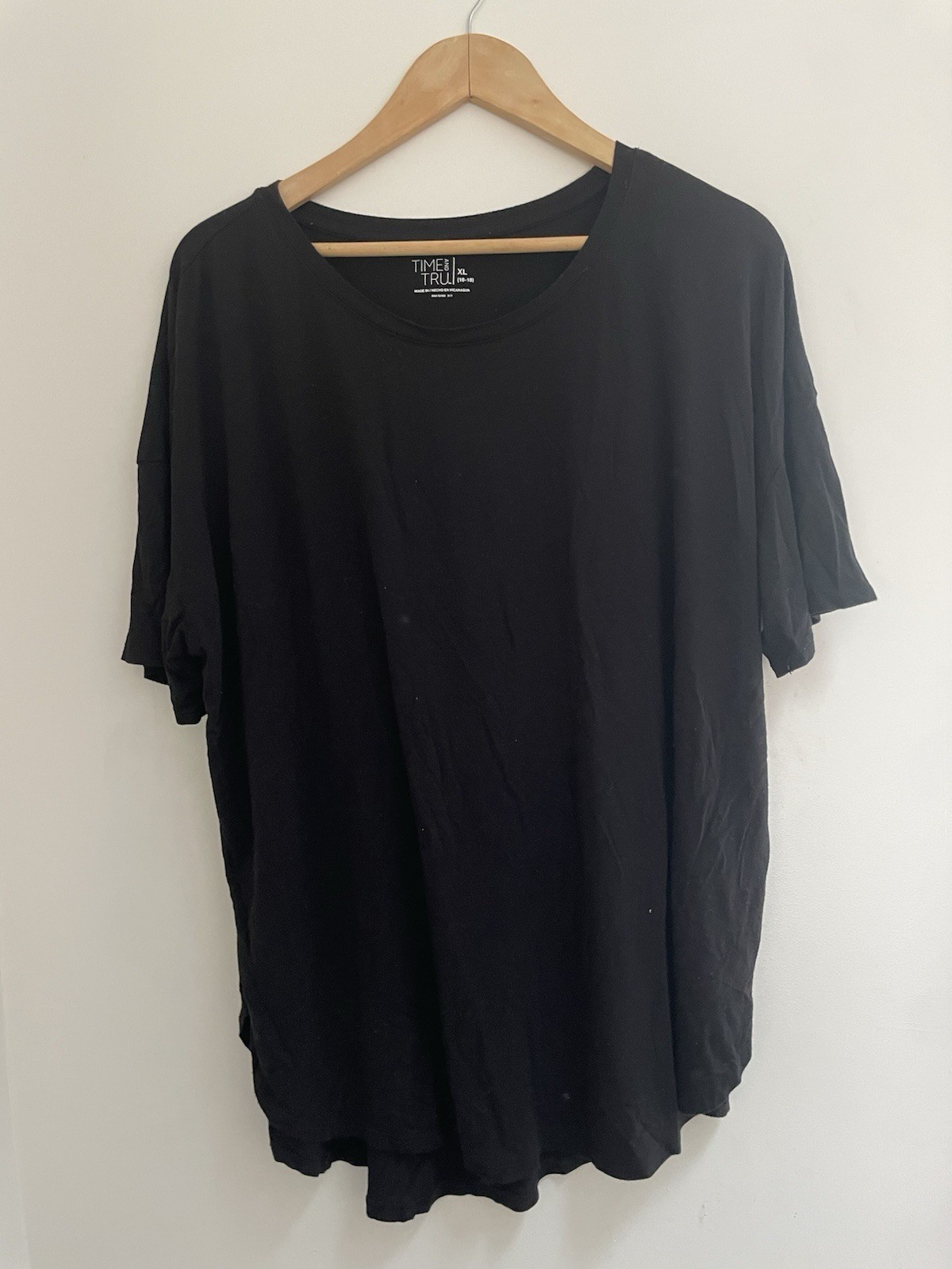 Time And Tru Womens Solid Black Sheer Rayon Blend Crewneck Short Sleeve Shirt XL