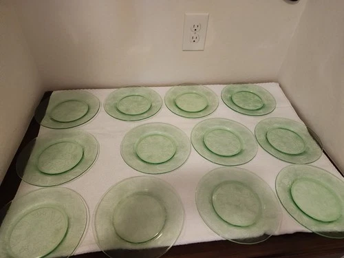 Antique Green depression glass plates Bowls CUPS Sugar& Cream  LOT OF 25 ITEMS