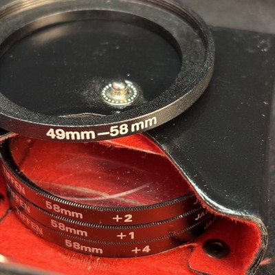 Tiffen 58mm Close Up filter set +1,+2,+4 w/ case. Kalt 49-58 step ring.