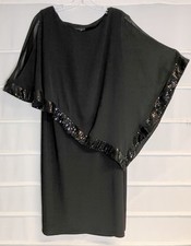 R M Richards Black Chiffon Sequin Overlay Polyester Lined Dress 16 EC